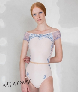 JAC - PORCELAIN SKIN boatneck leotard with short sleeves