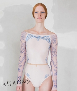 JAC - PORCELAIN SKIN boatneck leotard with long sleeves