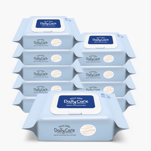 [리뉴얼특가] 데일리케어 프리미엄 물티슈(아기물티슈) 캡형 80매 x 10팩