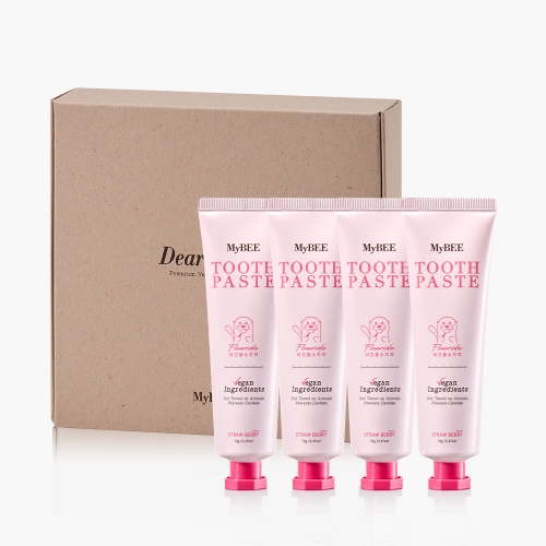 마이비 키즈 디어얼스치약 선물세트 (딸기향, 불소 999ppm, 아기용 유아치약) 70g X 4개입