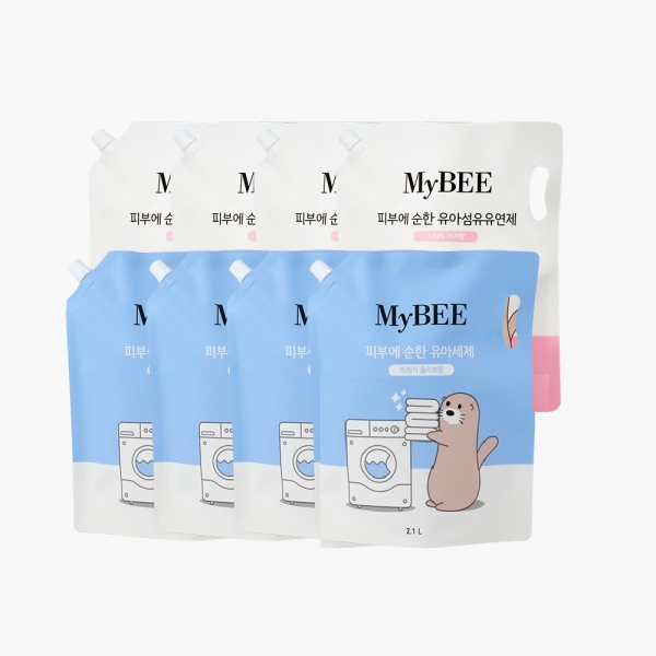 마이비 순한 유아세제(리필 2100ml) *4팩 + 유아유연제(리필 2100ml) *4팩_향선택