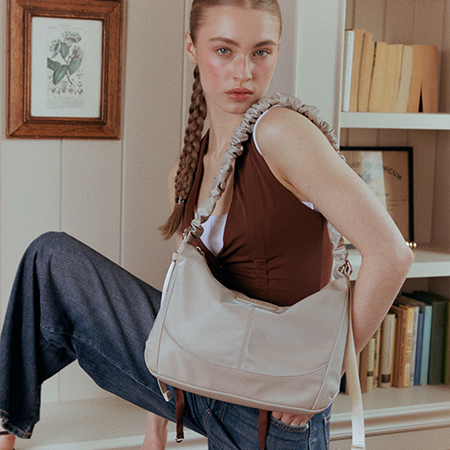MONA Ruffle Medium Shoulder Bag (Beige)