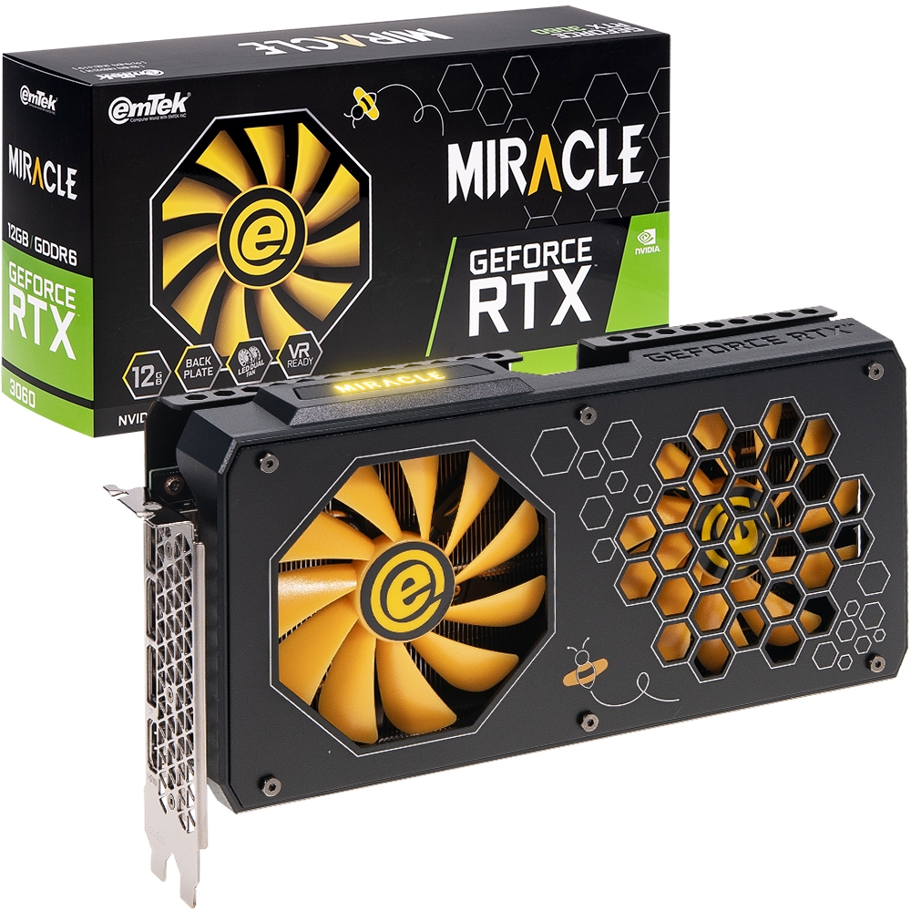 [리퍼비시 AS 3개월 / 벌크 / 히트싱크 부식(기능상 문제 없음)] 이엠텍 지포스 RTX 3060 MIRACLE D6 12GB (XE0701-2)
