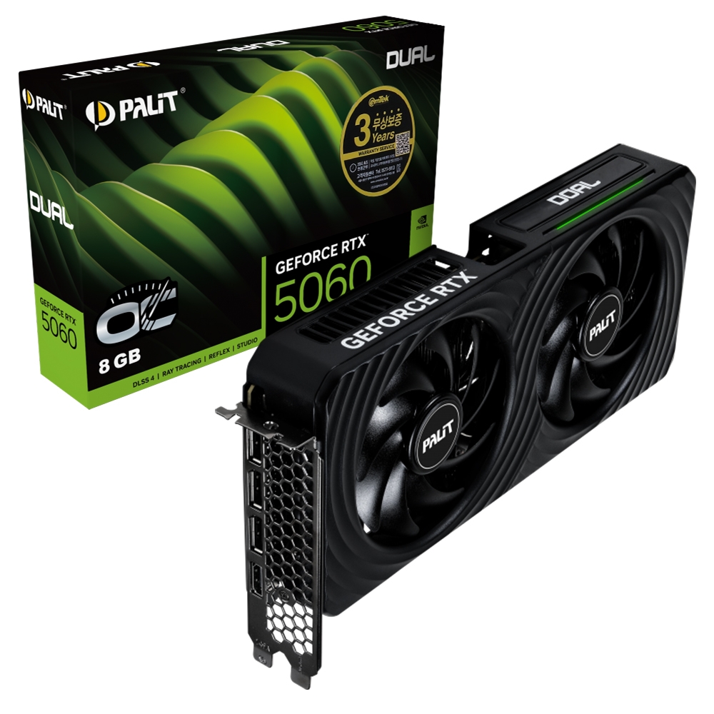 [리퍼비시 AS 28개월 / 박스] PALIT 지포스 RTX 5060 DUAL OC D7 8GB 이엠텍 (PL0024-1)