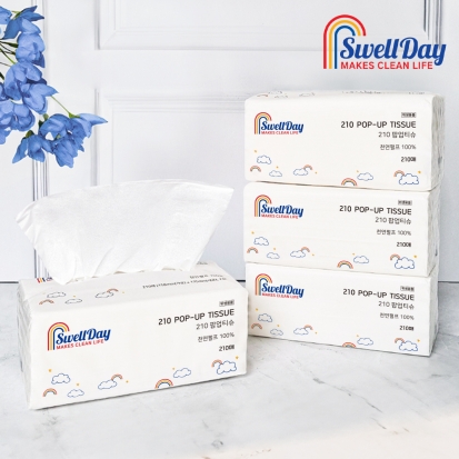 [스웰데이] 210 팝업 미용티슈 16개 (210매 4개입 X 4팩)