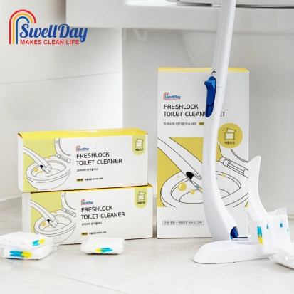 [스웰데이] 개별포장 변기클리너 세트 + 브러쉬 추가 (핸들+브러쉬 총 24매+거치대+고리)