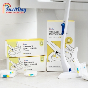 [스웰데이] 개별포장 변기클리너 세트 + 브러쉬 추가 (핸들+브러쉬 총 24매+거치대+고리)