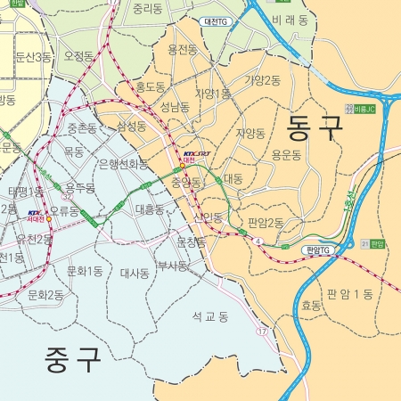 대전시 행정구역지도 (도로경계) 4종시리즈 롤스크린