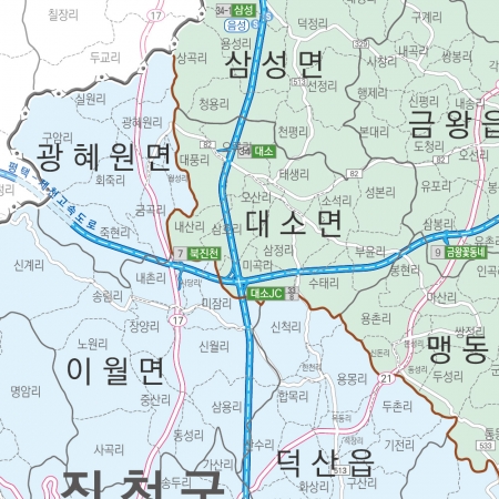충청북도 행정구역지도 (도로경계) 6종시리즈 코팅
