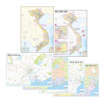 베트남지도 (하노이 호치민) 6종 코팅