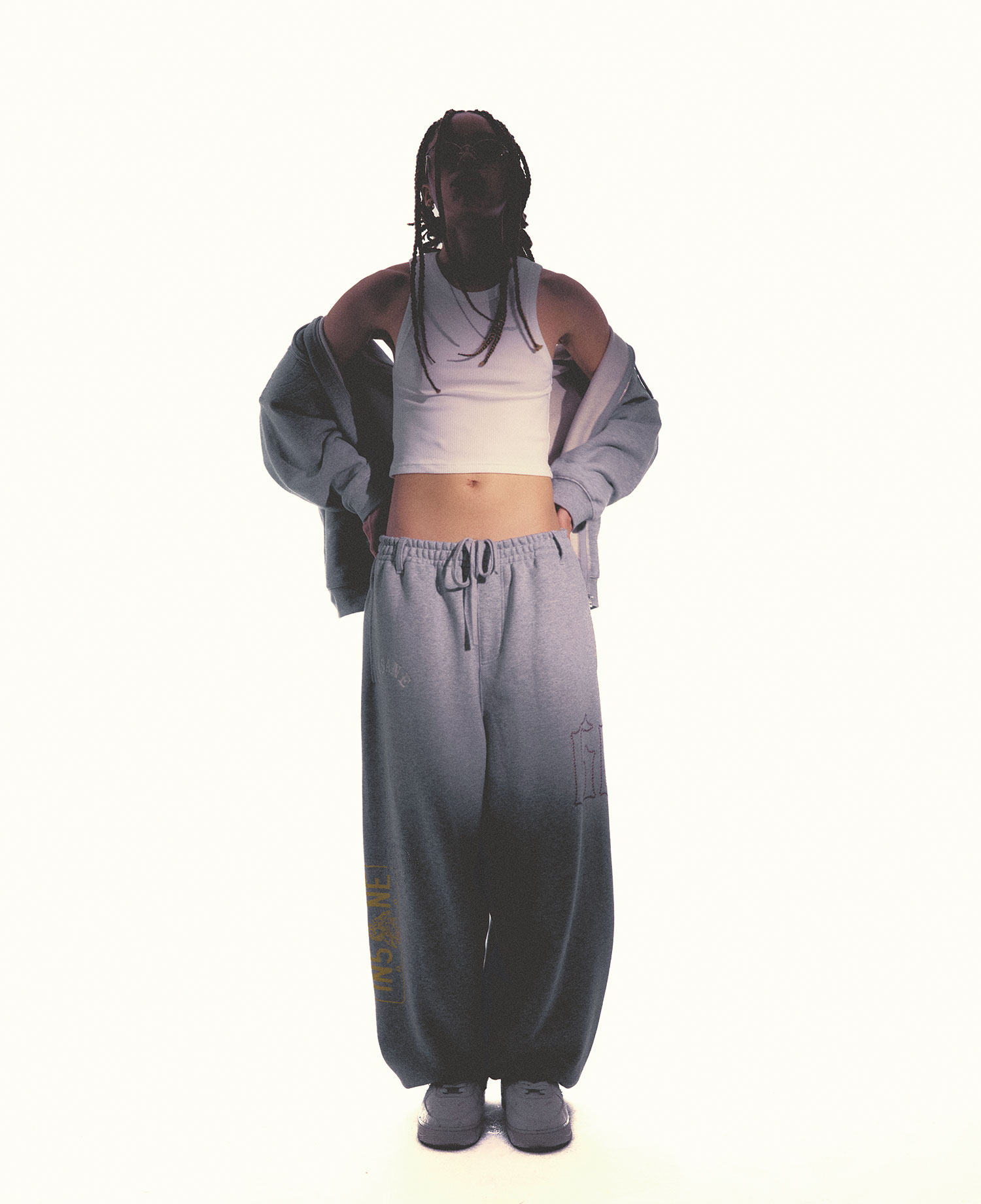 INSANE RHINESTONE SWEAT PANTS_MELANGE GREY
