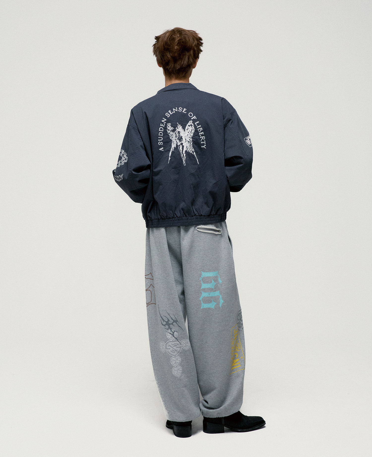 INSANE RHINESTONE SWEAT PANTS_MELANGE GREY