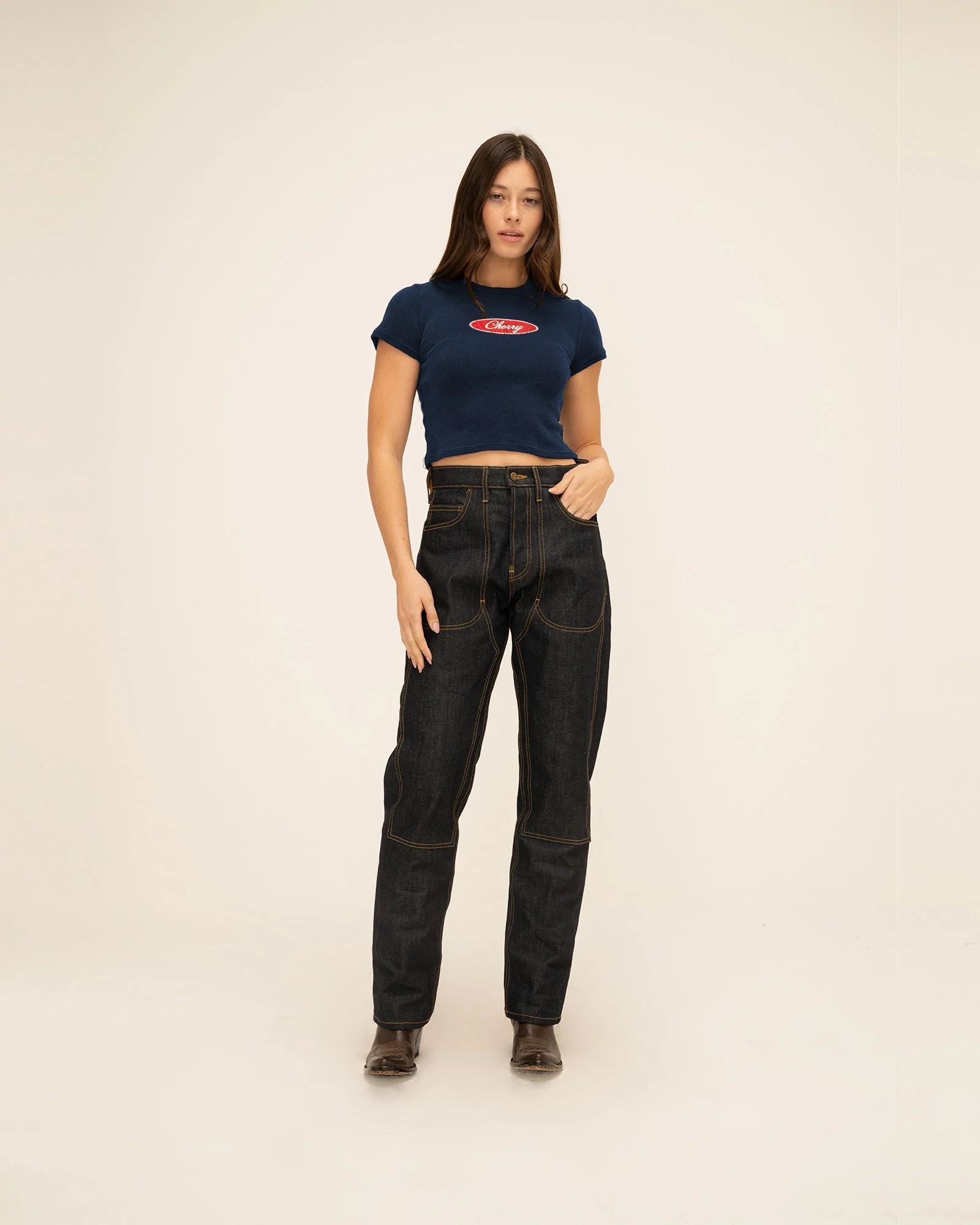 [CHERRY LA] THERMAL BABY TEE_VINTAGE NAVY