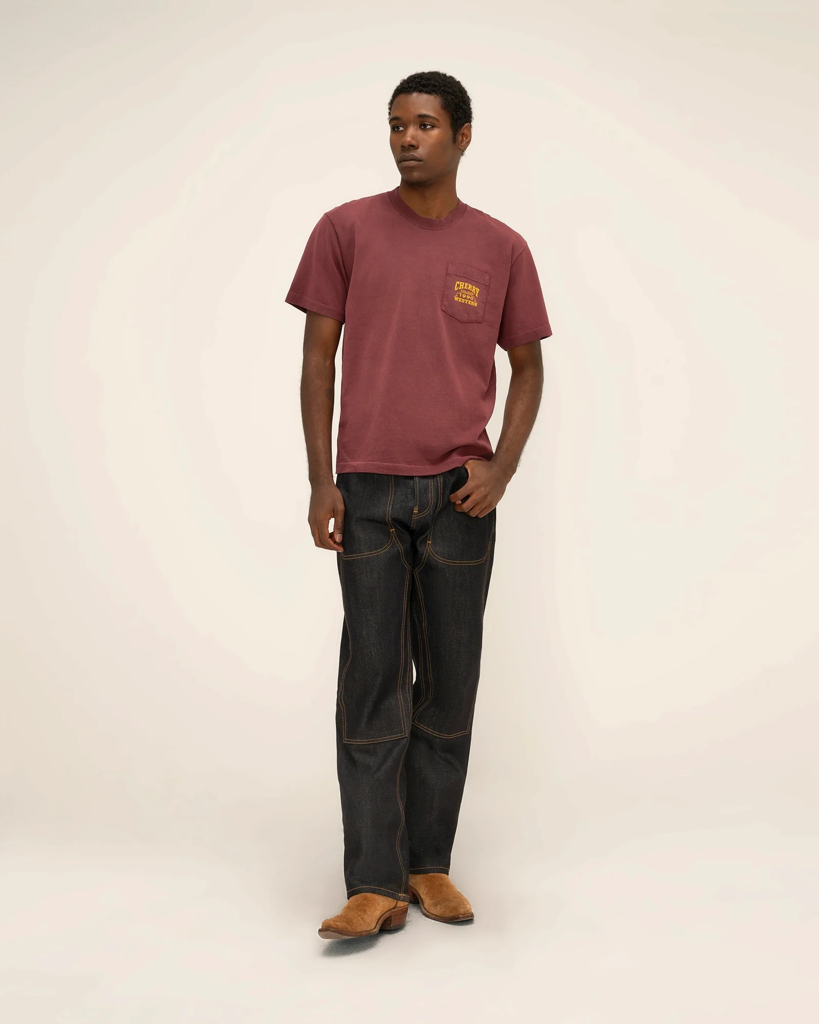 [CHERRY LA] SALOON POCKET T-SHIRT_MAROON