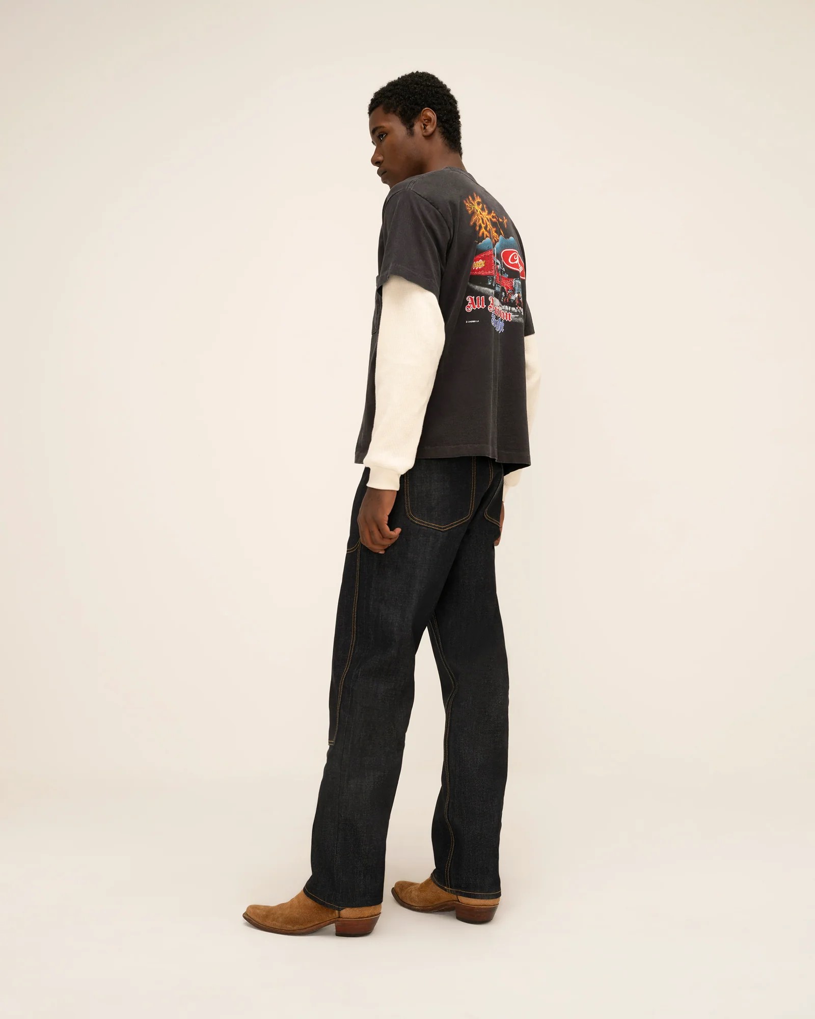 [CHERRY LA] TRUCK BOXY POCKET THERMAL L/S TEE_BLACK