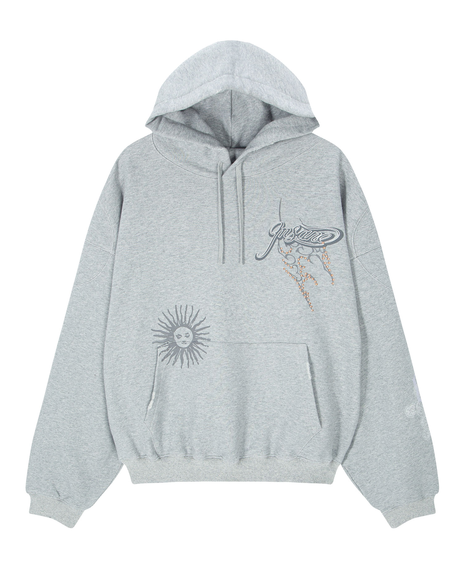 INSANE RHINESTONE HOODIE_MELANGE GREY