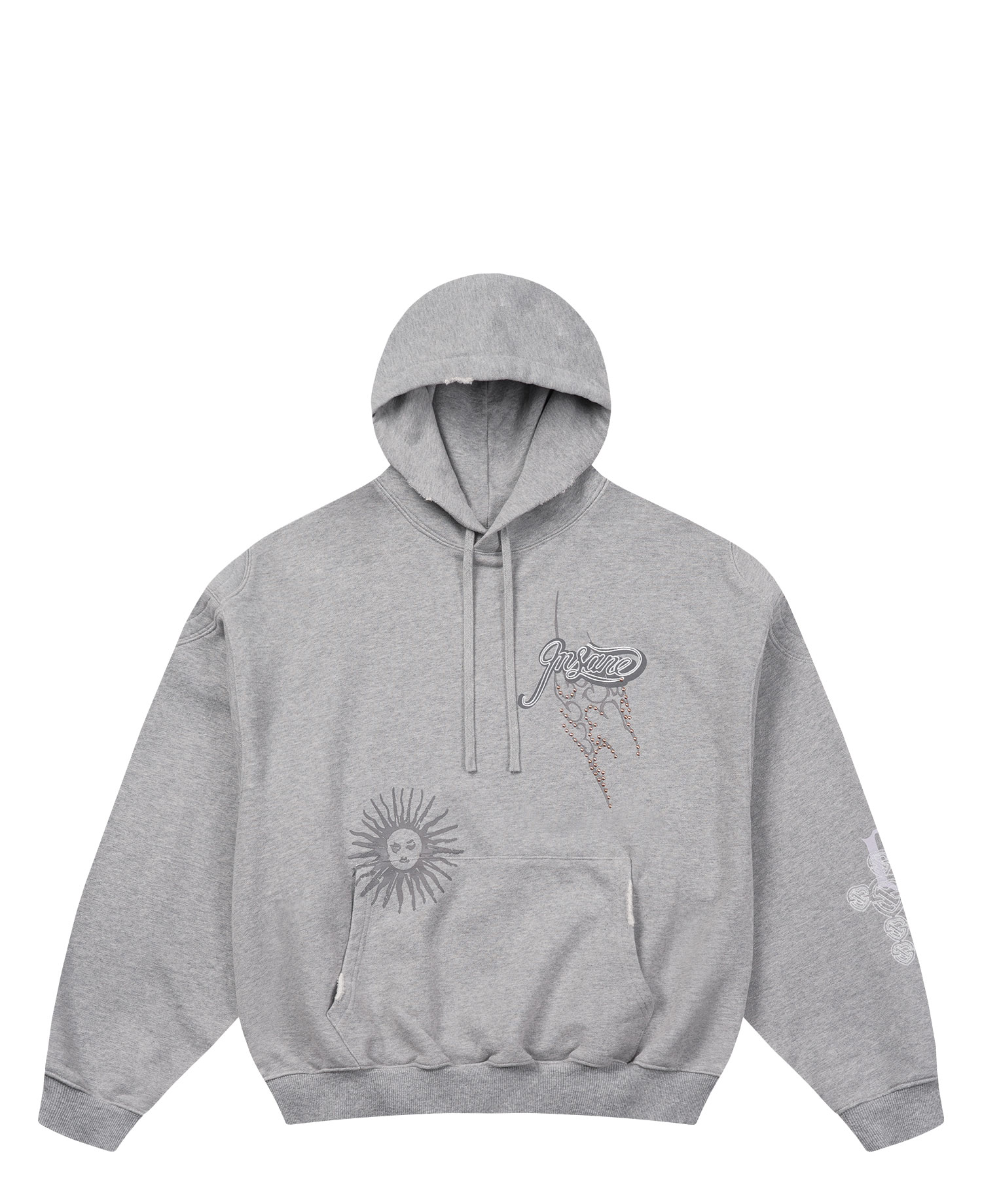 INSANE RHINESTONE HOODIE_MELANGE GREY