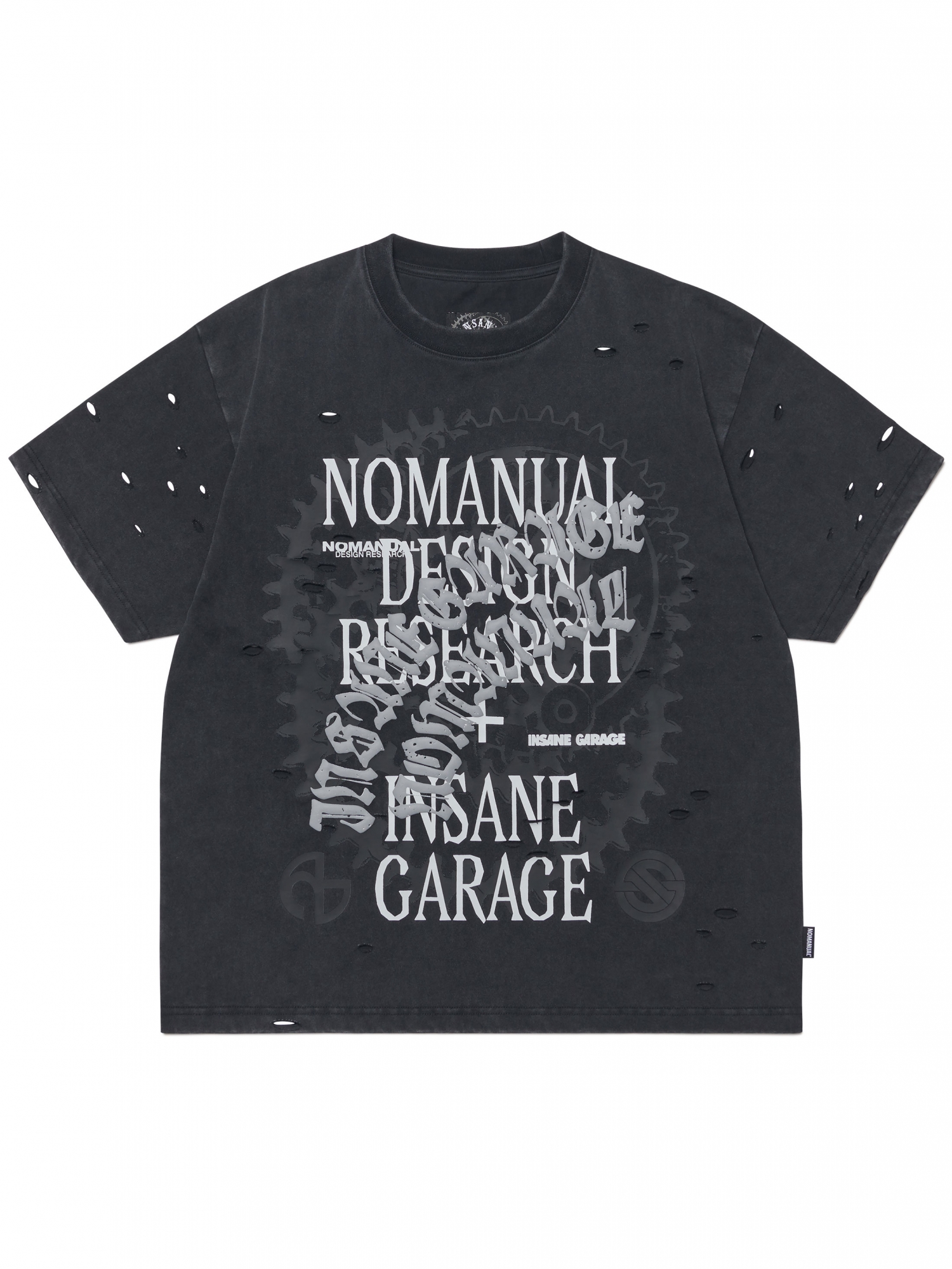 [NOMANUAL] DAMAGED T-SHIRT_WASHED BLACK