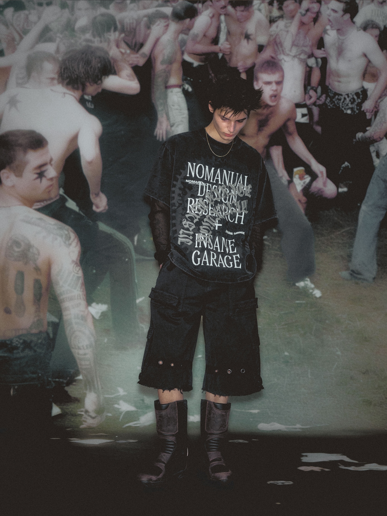 [NOMANUAL] DAMAGED T-SHIRT_WASHED BLACK