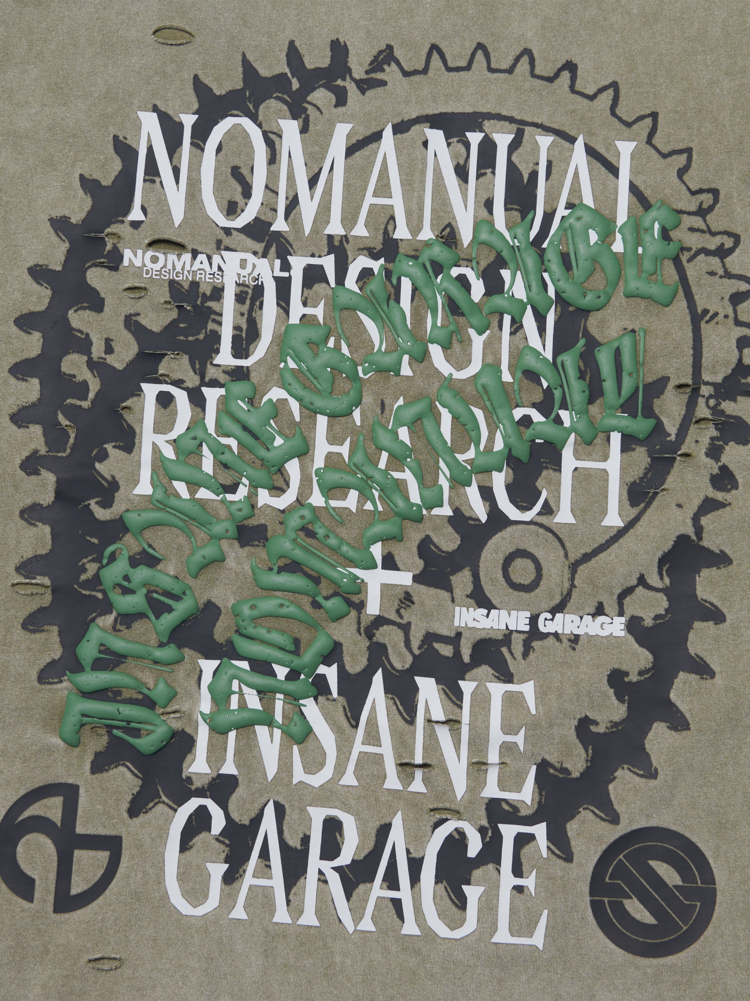 [NOMANUAL] DAMAGED T-SHIRT_WASHED KHAKI