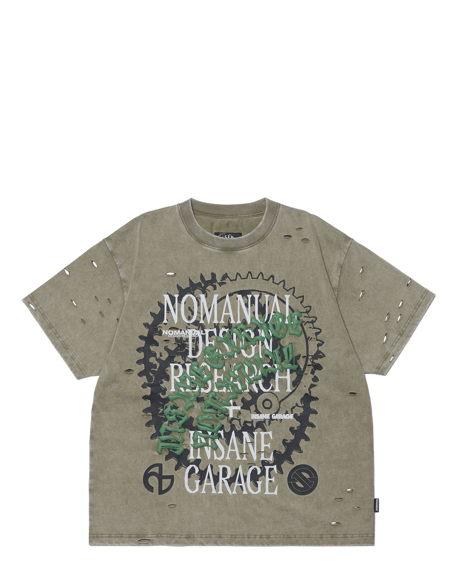 [NOMANUAL] DAMAGED T-SHIRT_WASHED KHAKI