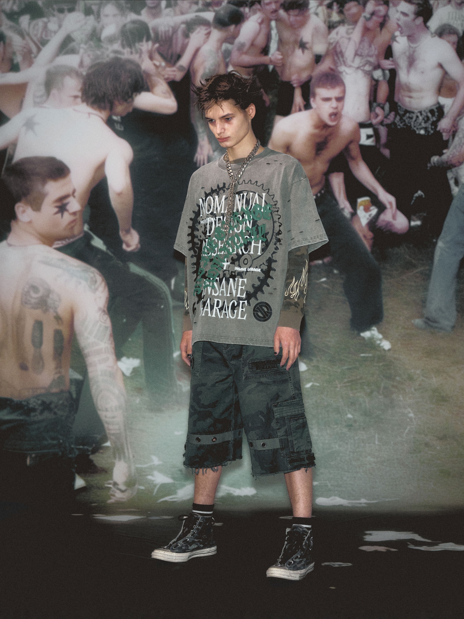 [NOMANUAL] WASHED CARGO BERMUDA PANTS_CAMOUFLAGE