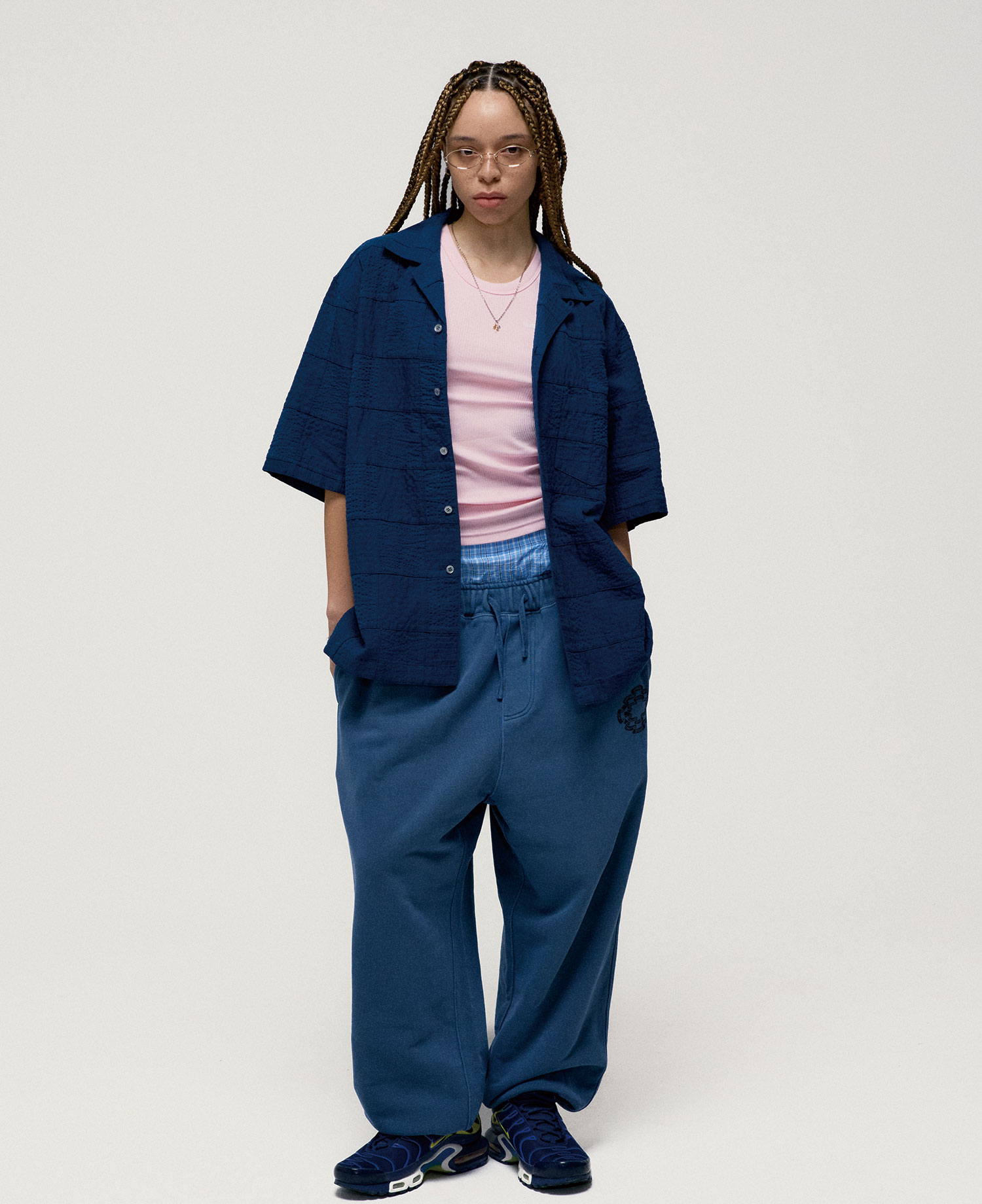 INSANE PATCH-WORK SEERSUCKER HALF SLV SHIRT_BLUE