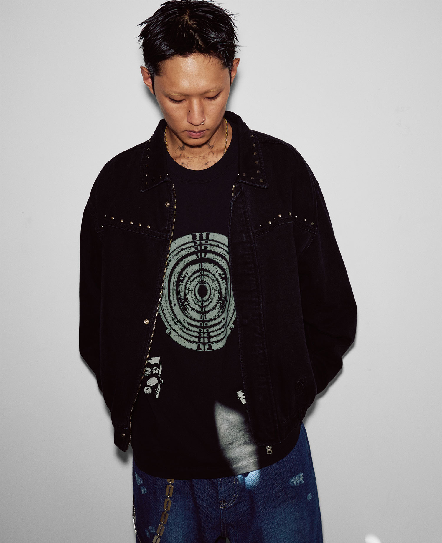 INSANE PENTAGRAM LAYERED LONG SLV_WASHED BLACK