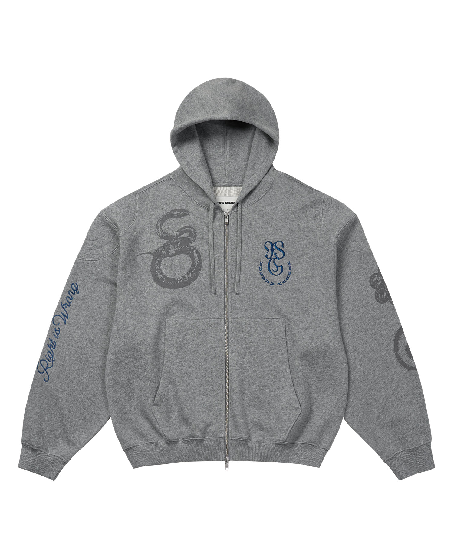 INSANE FLAG PADDED SHOULDER HOODIE_MELANGE GRAY