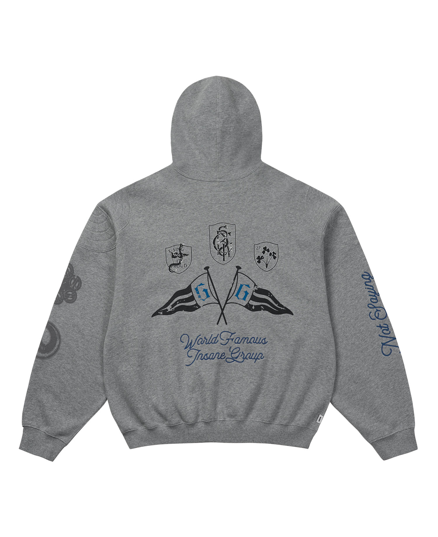 INSANE FLAG PADDED SHOULDER HOODIE_MELANGE GRAY