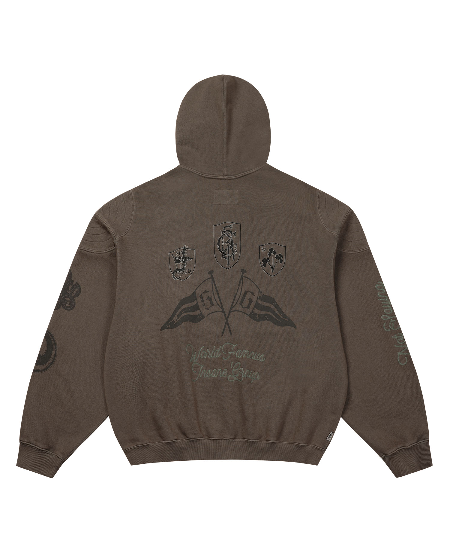 INSANE FLAG PADDED SHOULDER HOODIE_BROWN