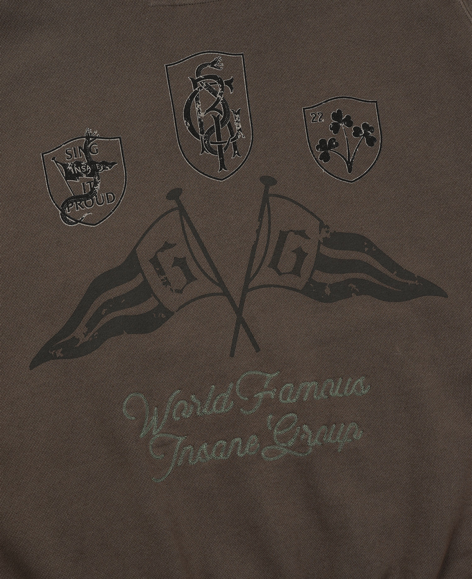 INSANE FLAG PADDED SHOULDER HOODIE_BROWN
