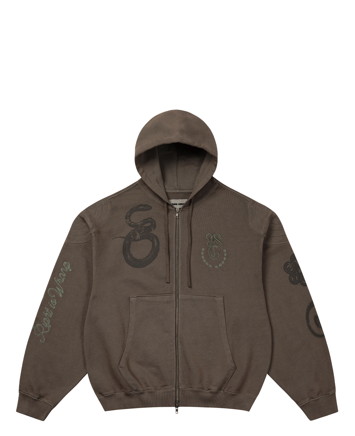 INSANE FLAG PADDED SHOULDER HOODIE_BROWN