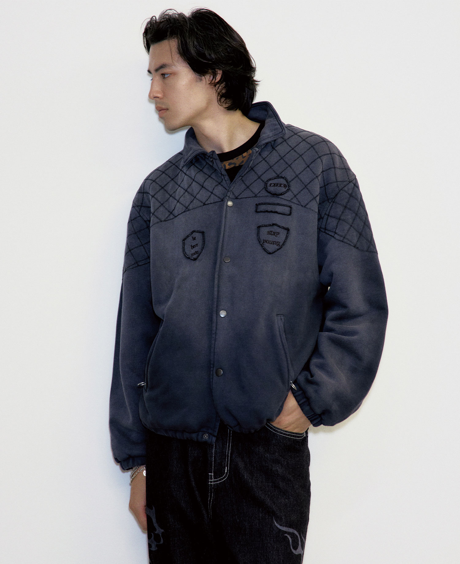INSANE QUILTED SWEAT COACH JACKET_WASHED BLACK