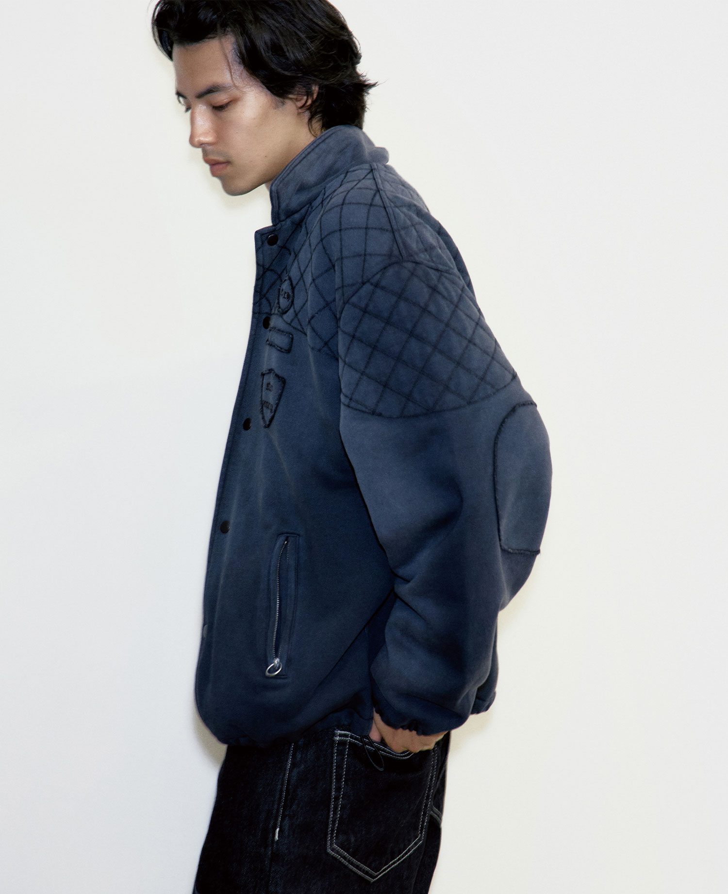 INSANE QUILTED SWEAT COACH JACKET_WASHED BLACK