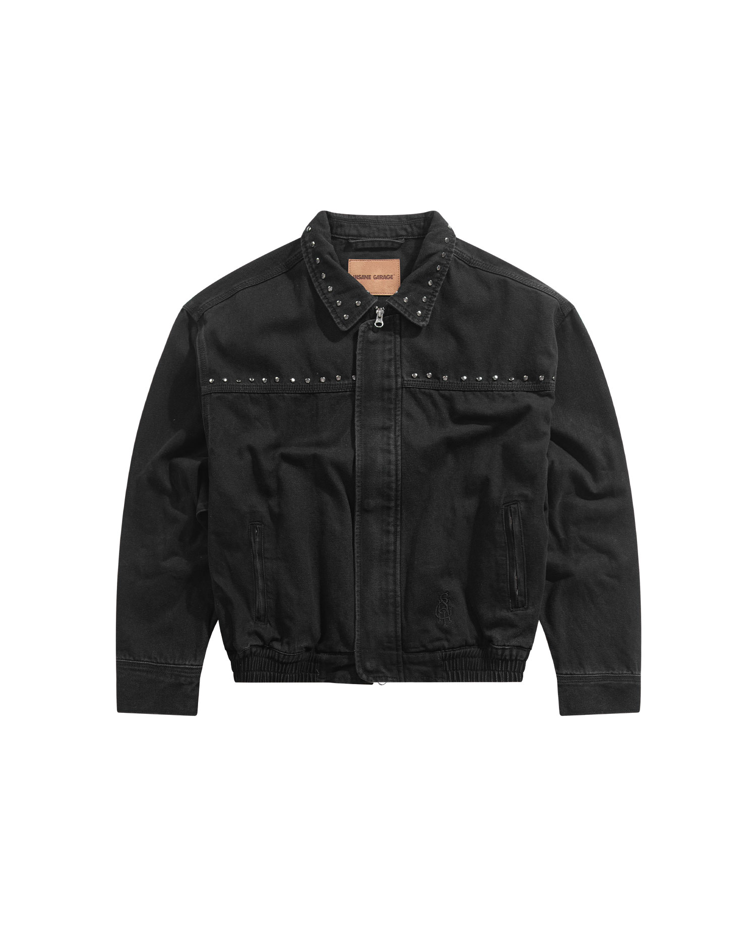 INSANE RIVET WASHED DENIM JACKET_BLACK