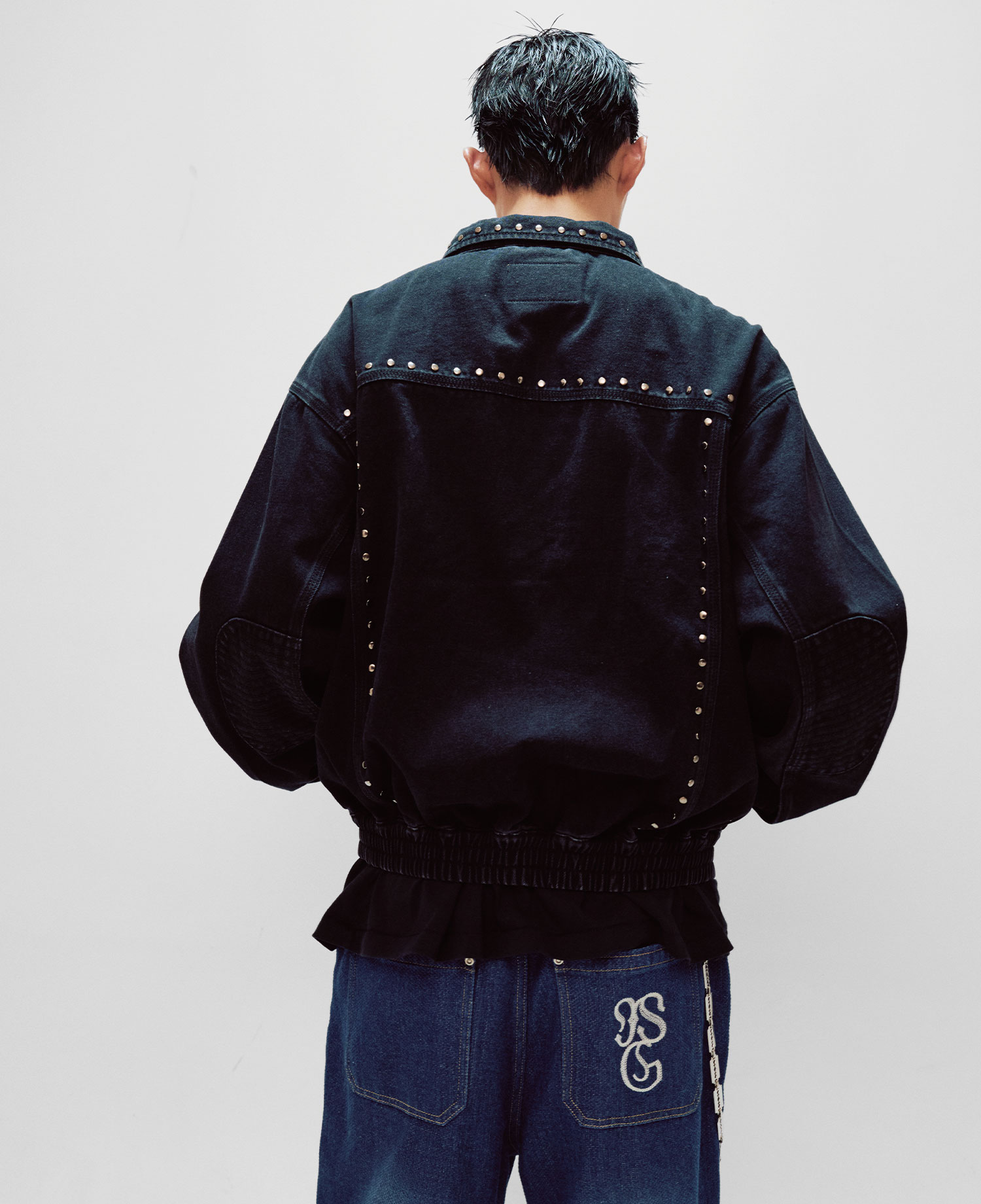 INSANE RIVET WASHED DENIM JACKET_BLACK