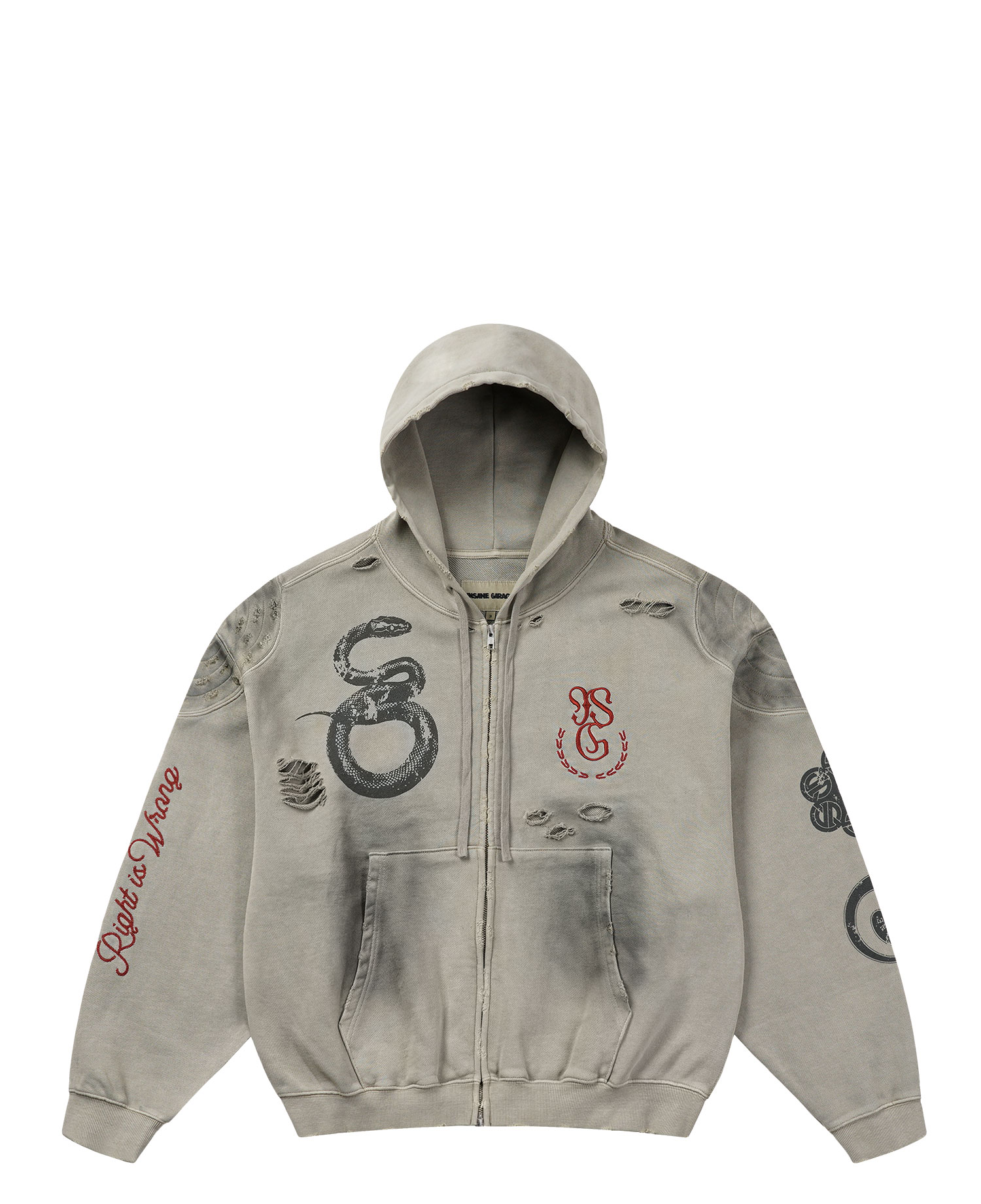 [EMPTY EXCLUSIVE] INSANE SCRATCH WASHED FLAG HOODIE_BEIGE