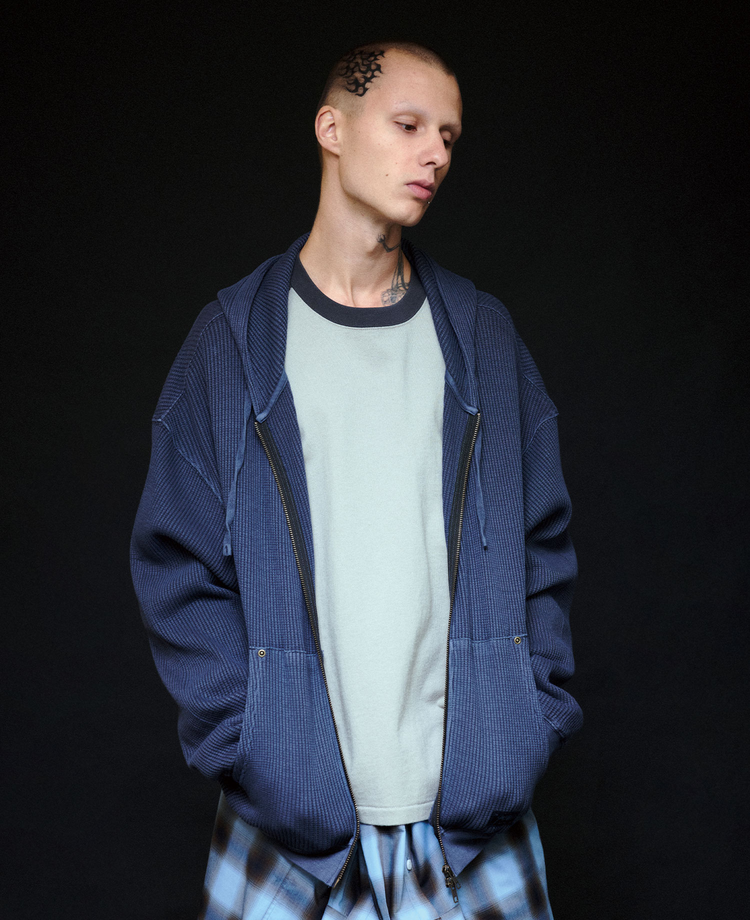 INSANE WASHED WAFFLE HOODIE_NAVY