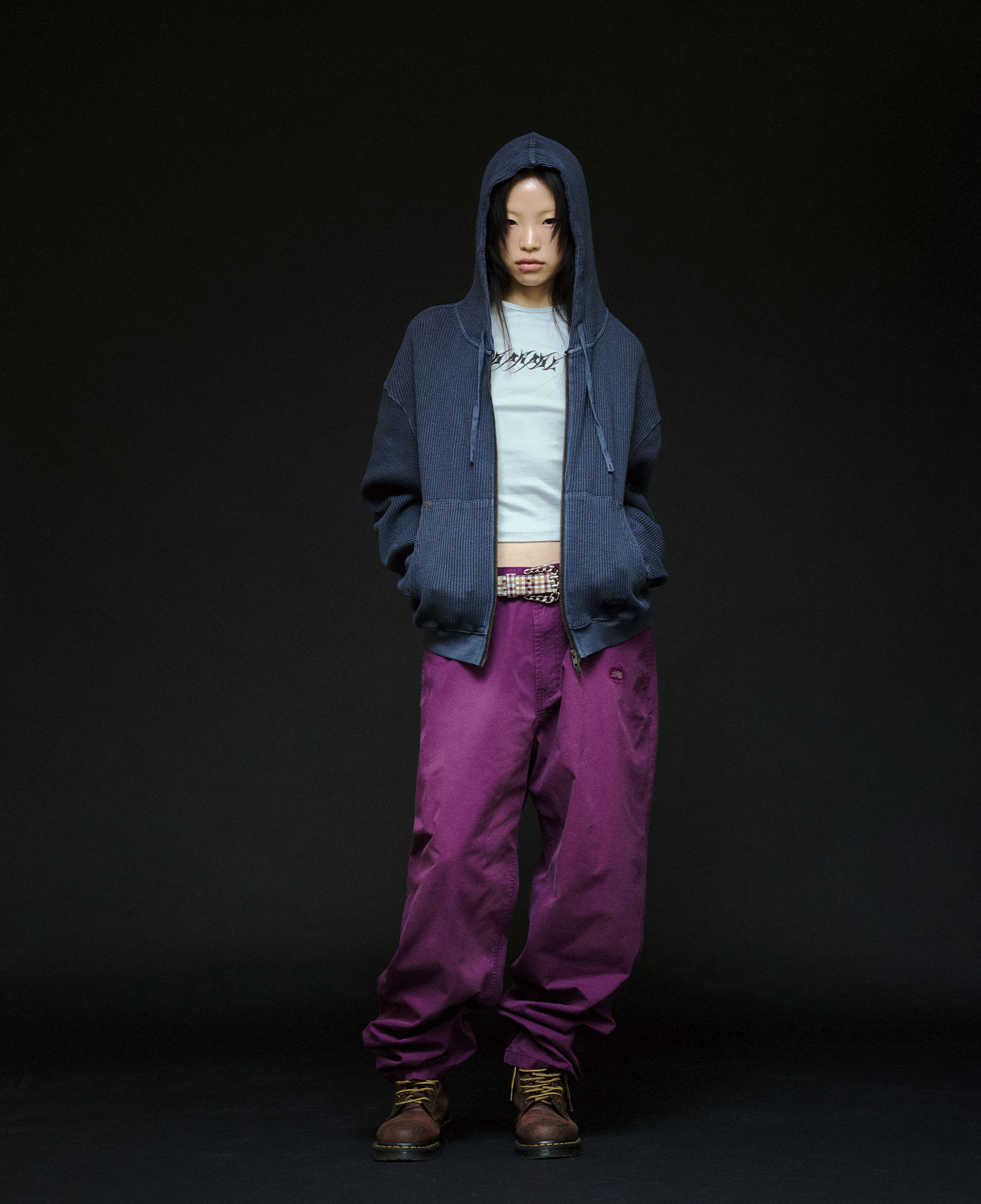 INSANE WASHED WAFFLE HOODIE_NAVY
