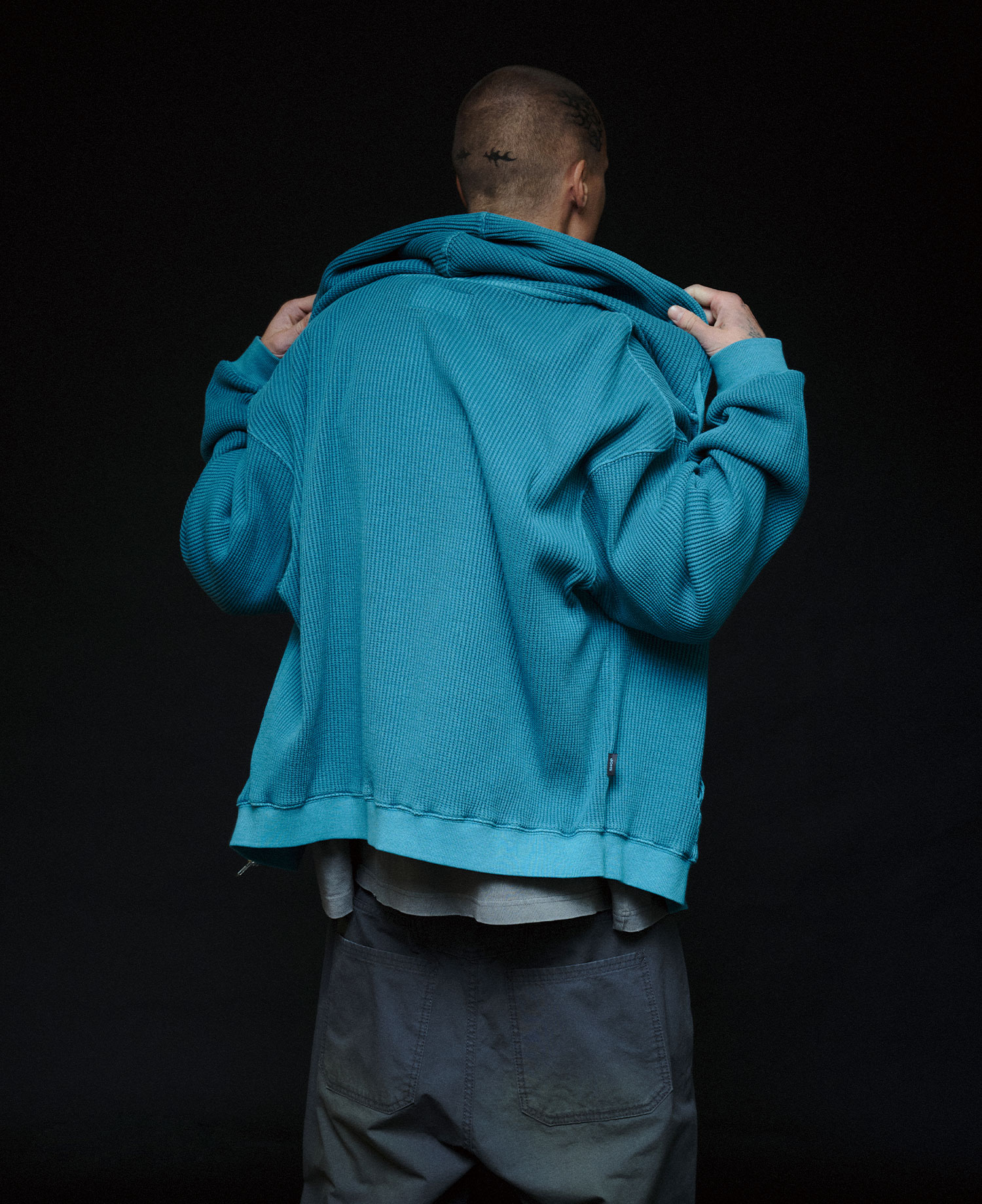 INSANE WASHED WAFFLE HOODIE_TEAL
