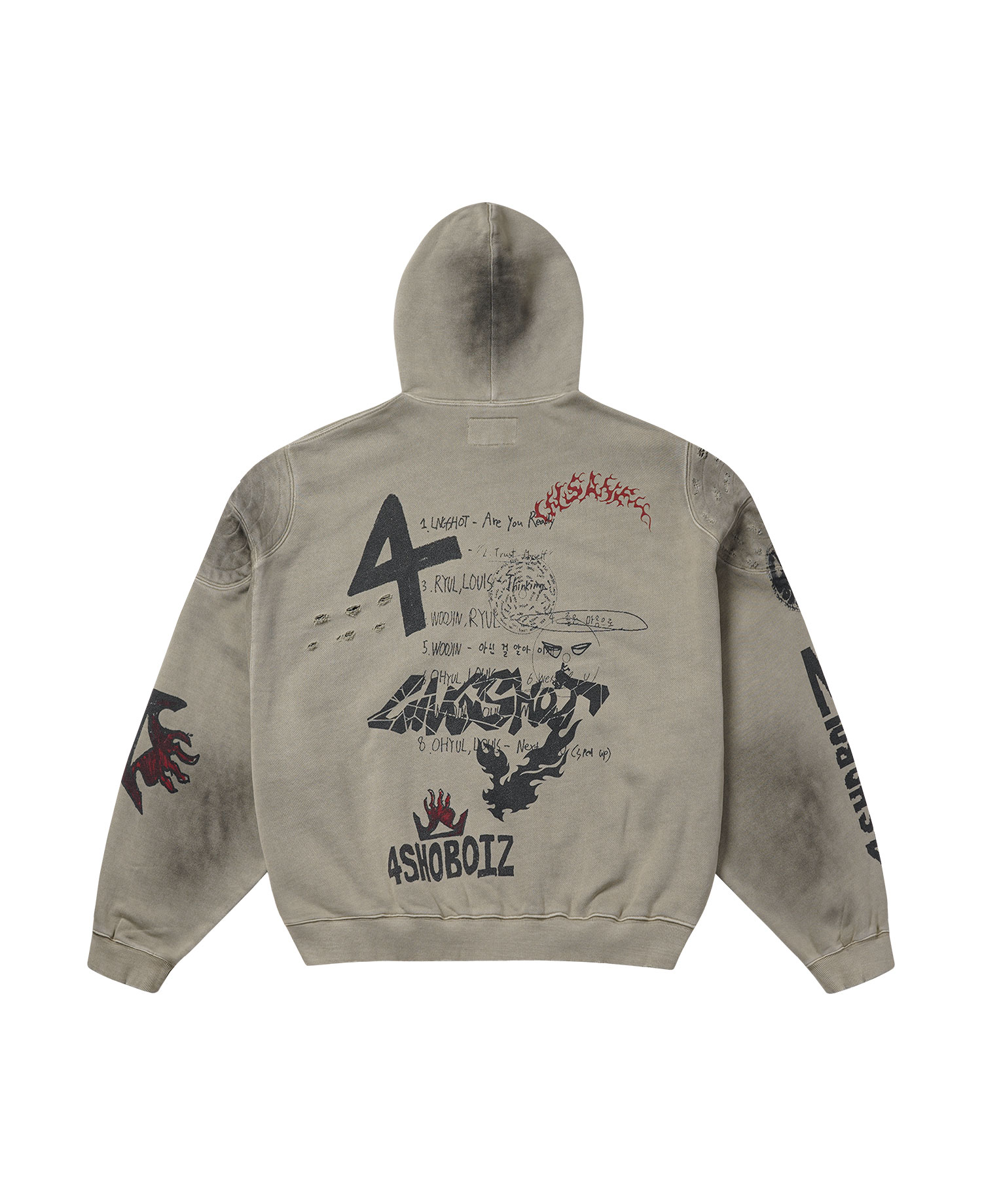 [NOT FOR SALE] LNGSHOT X INSANE PADDED SHOULDER GRAPHIC HOODIE_BEIGE