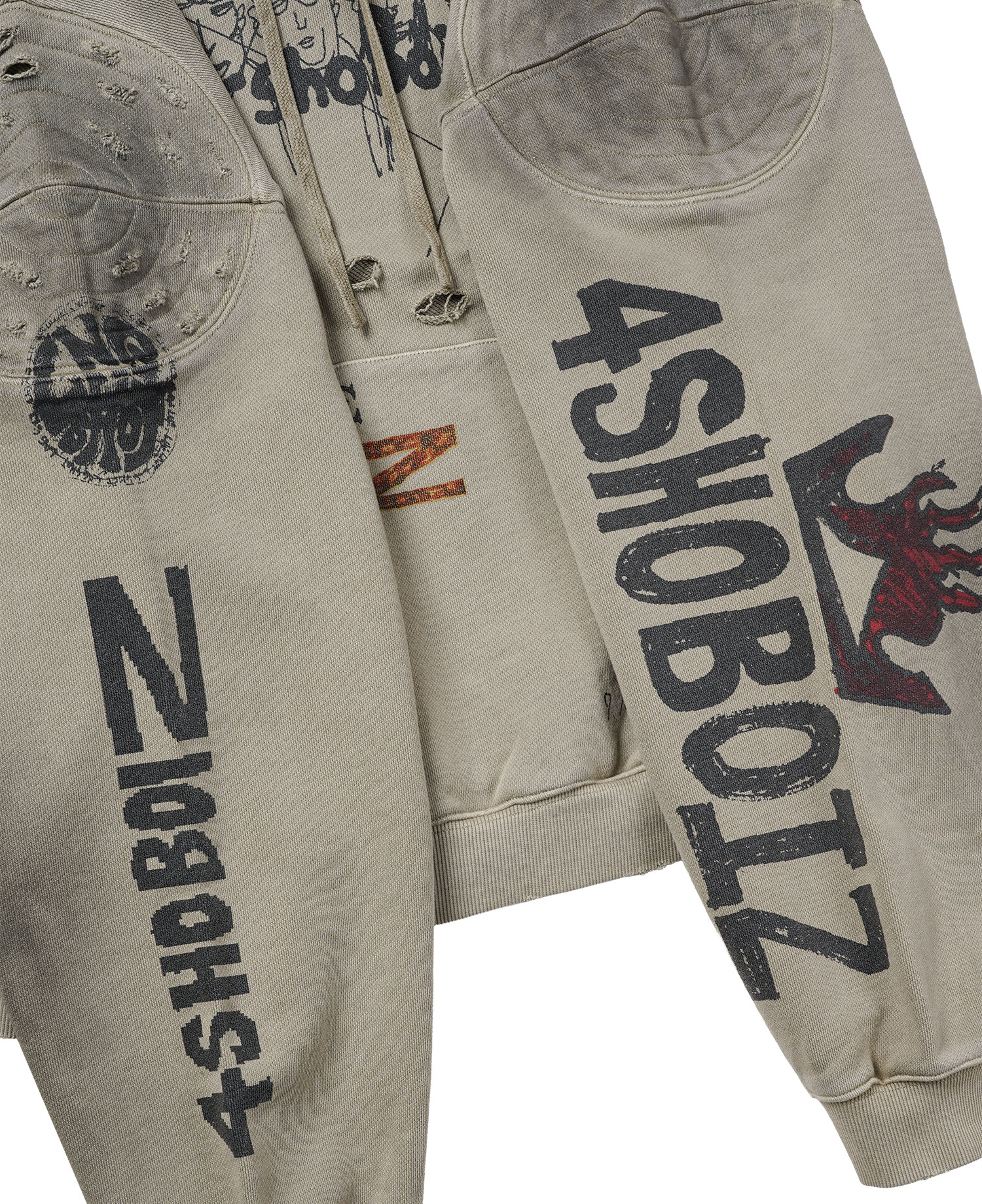 [NOT FOR SALE] LNGSHOT X INSANE PADDED SHOULDER GRAPHIC HOODIE_BEIGE