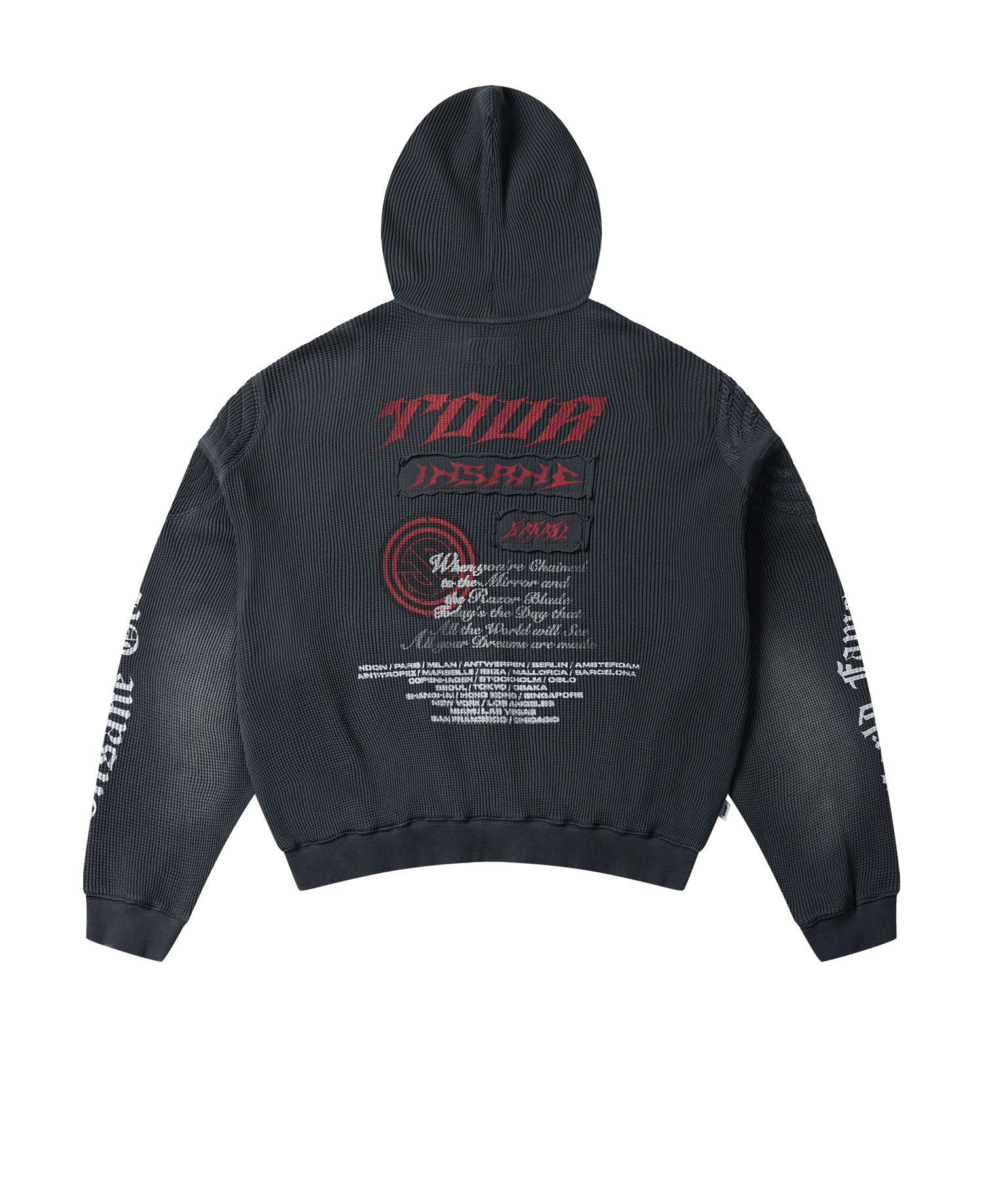 INSANE TOUR PADDED WAFFLE HOODIE_CHARCOAL