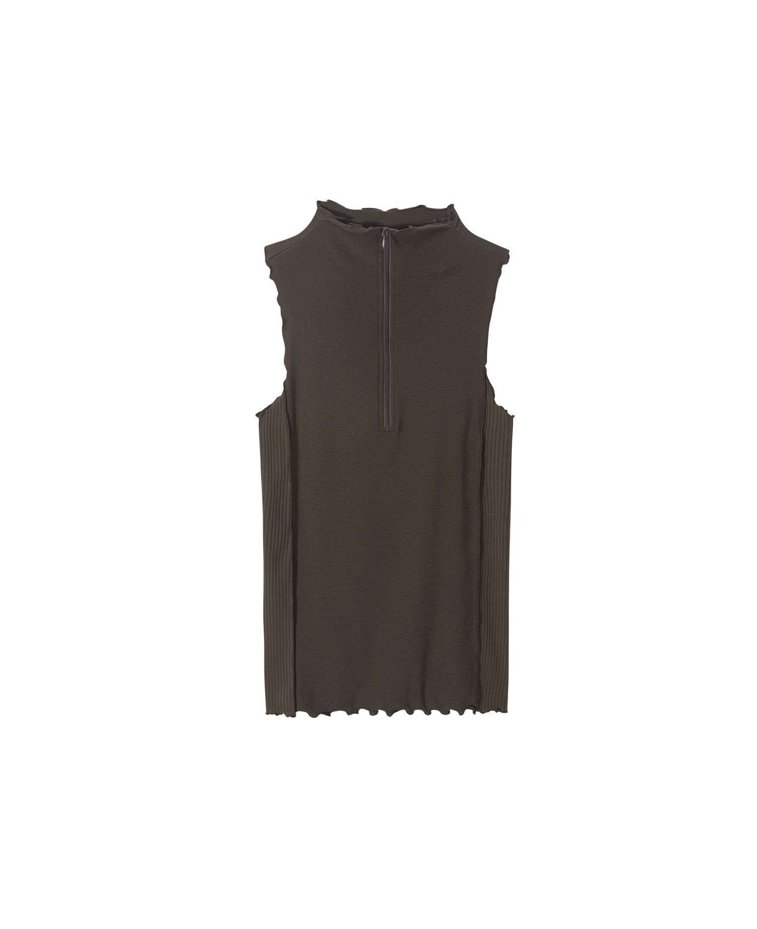 INSANE WOMEN HALF ZIP-UP SLEEVELESS_BROWN