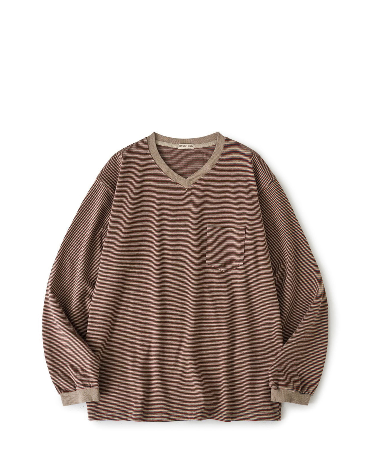 [HANDSEND] MULTI STRIPE L/S T-SHIRT_BEIGE&RED