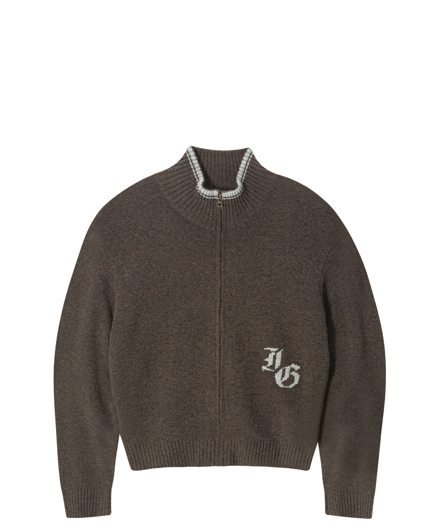 INSANE BASIC FULL ZIP-UP KNIT_KHAKI