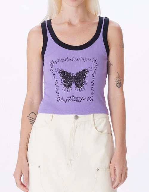 오베이 BUTTERFLY & THORNS RIB CONTRAST BINDING TANK PURPLE FLOWER