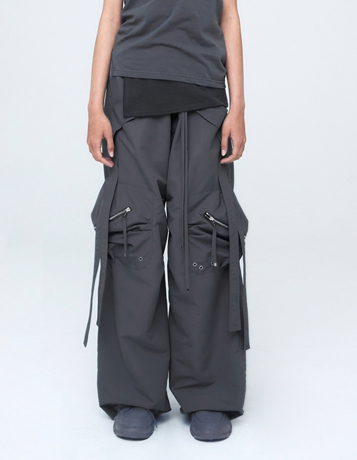 NACHE CONVEX TIE CARGO PANTS (UNISEX) CHACOAL