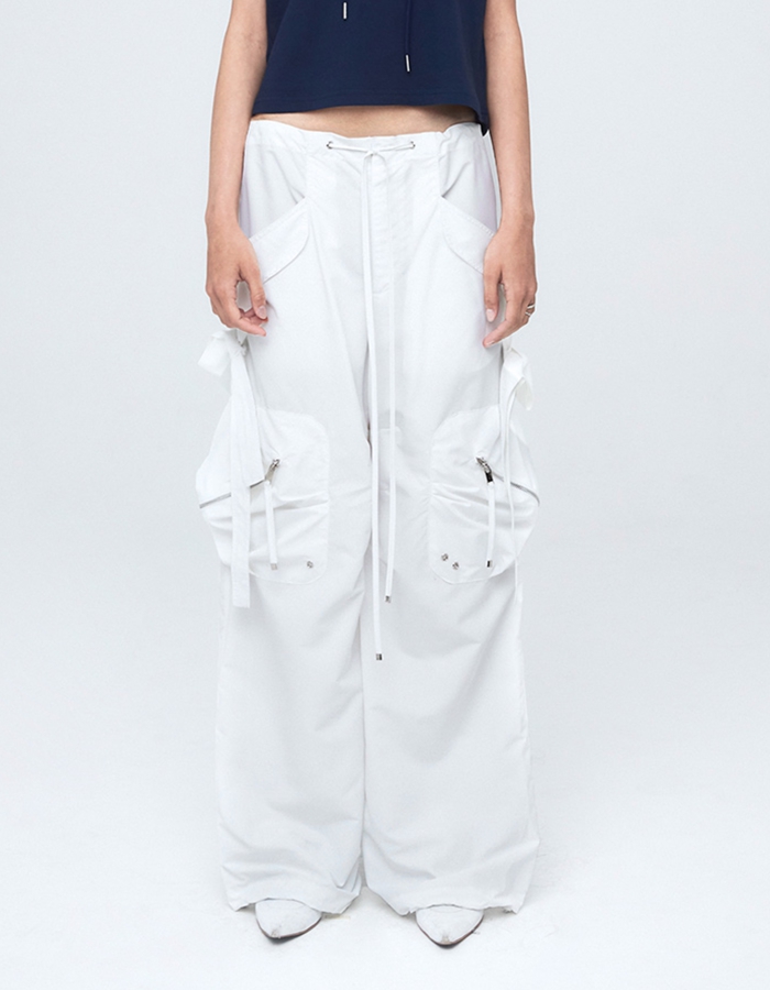 NACHE CONVEX TIE CARGO PANTS (UNISEX) WHITE